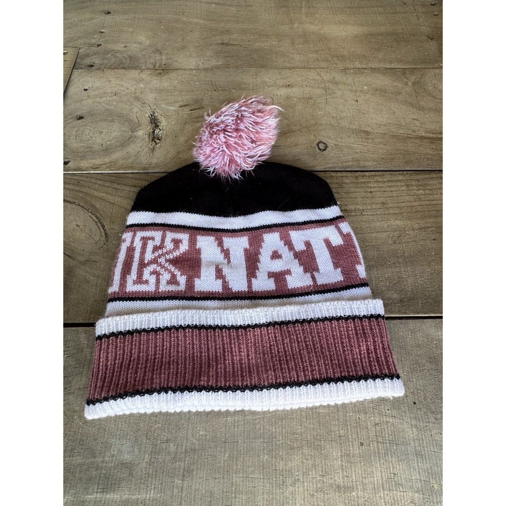 Victorias Secret PINK‎ Logo Pom Pom Beanie Hat Warm One Size Dusty Pink